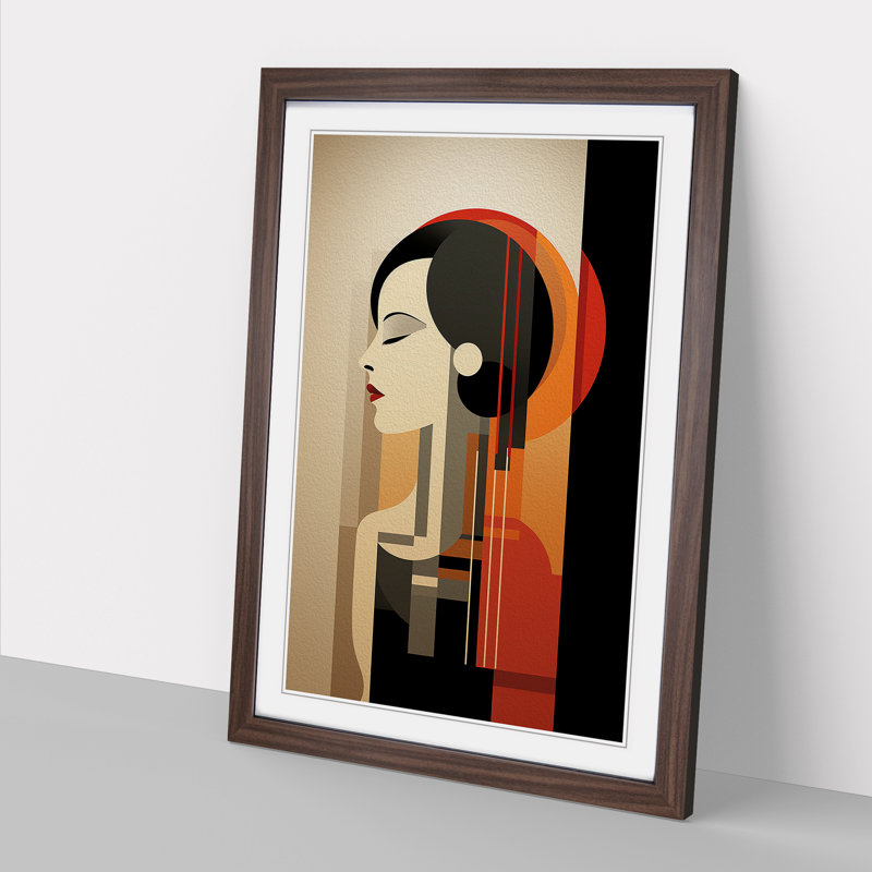 Minimalist Art Deco - Single Picture Frame Print on Wood, 64cm H x 46cm W x 2cm D, Walnut Framed