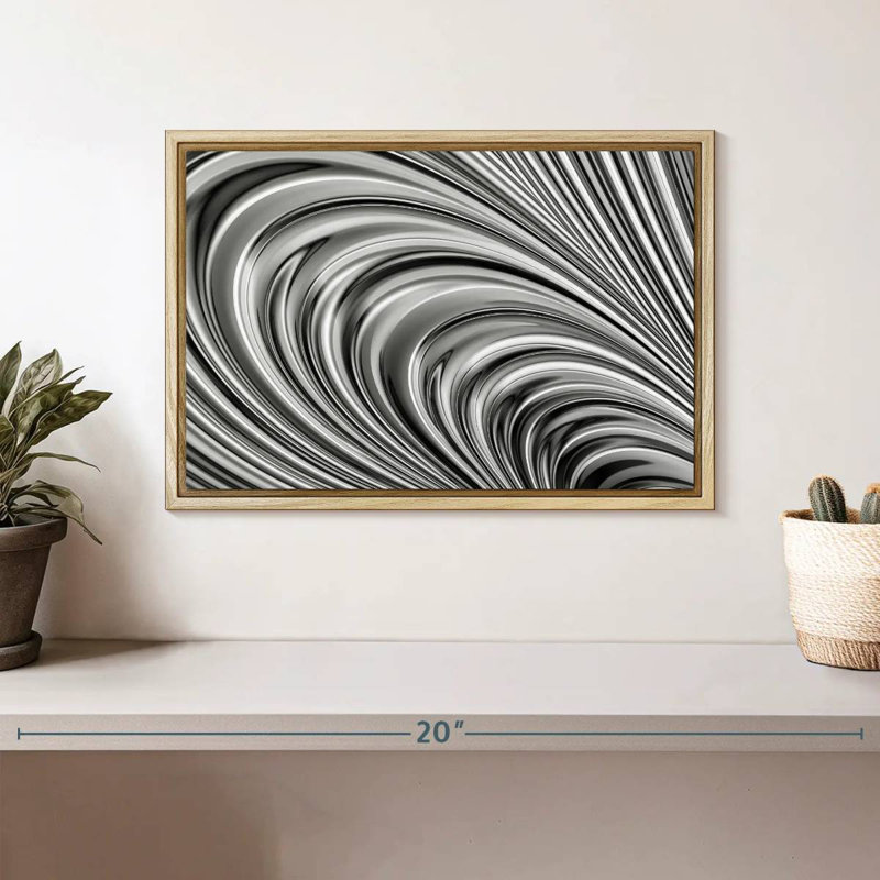 Vague en métal, Cadre flottant en bois naturel, 13 po x 9 po