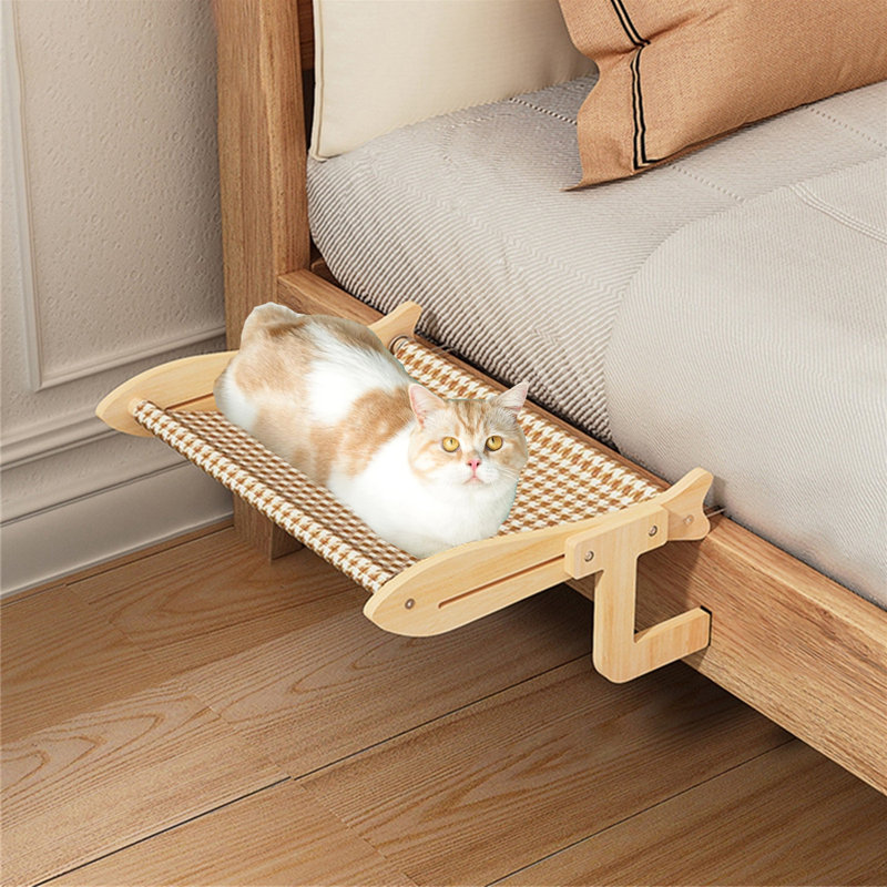 Siège de fenêtre pour chat avec support pour fenêtre et hamac pour chat, Brun