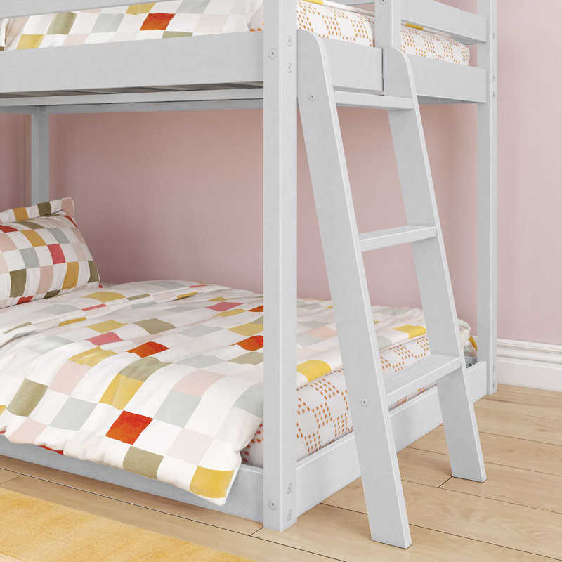 Kentin Twin Over Twin Low Bunk Bed, Brushed White