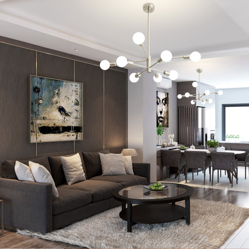 Lustre sphérique spoutnik moderne 8 lumières Glenarm, Nickel