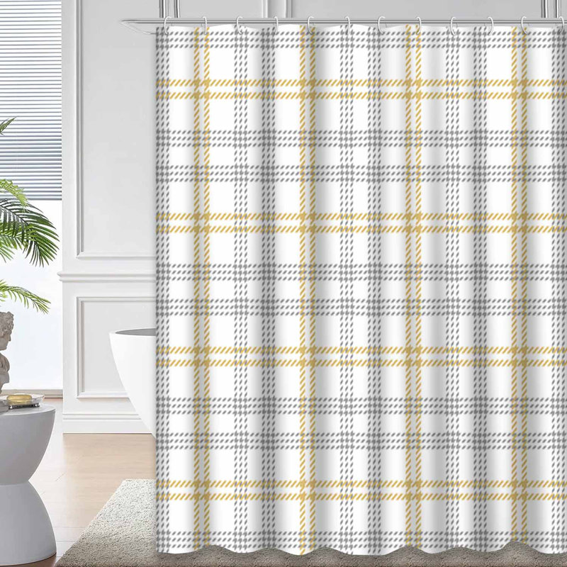 Rideau de douche en tartan blanc à carreaux sans couture avec 12 crochets, L 72 po x l 84 po