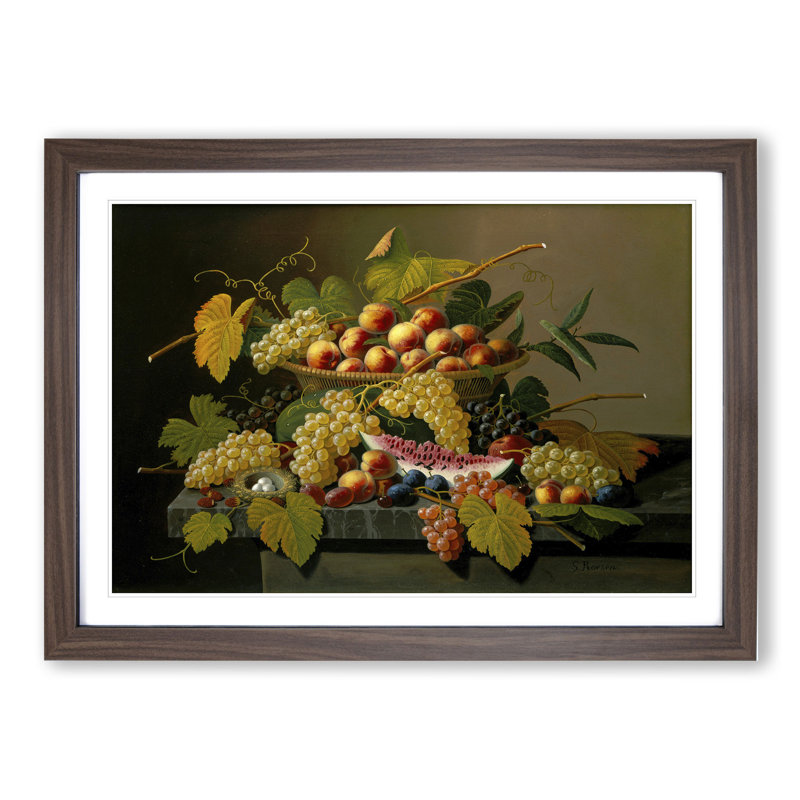 Still Life with Flowers and Fruit Vol.4 by Severin Roesen - Picture Frame Painting, Walnut, 48cm H x 65cm W x 2cm D