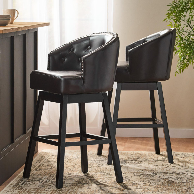 Tabouret tournant à 360 degrés avec garniture cloutée, brun