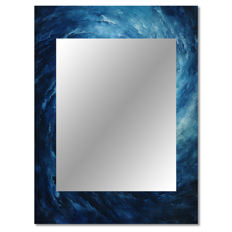Blue Swirl Wave Spiral VII - Abstract Spirals Unique Wall Mirror, Modern Mirror, Printed Metal Art, 40" x 30"