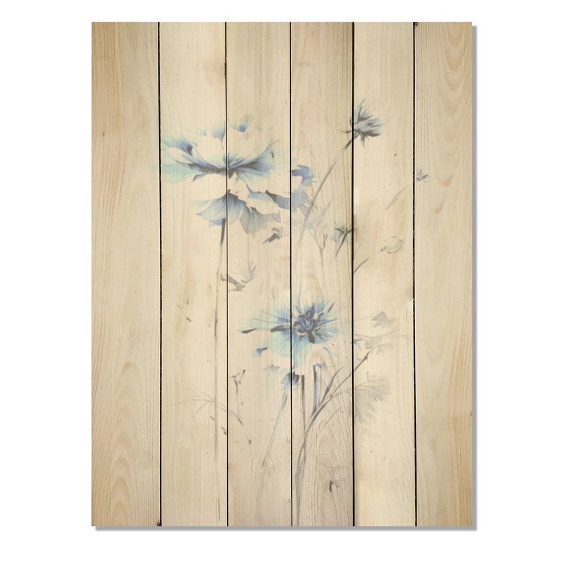 Minimal blanc et bleu, expression de bleuets - Art mural en bois de bleuet sur bois de pin naturel, H 20 po x l 10 po