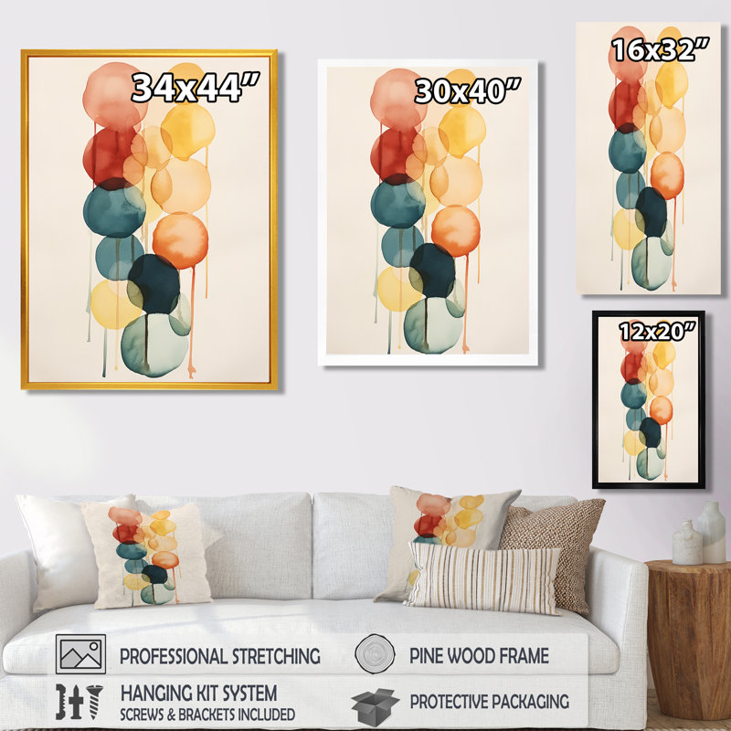 Aquarelle de cercles ascendants, reproduction d'art abstrait, Toile tendue, H 20 po x l 12 po x P 1 po