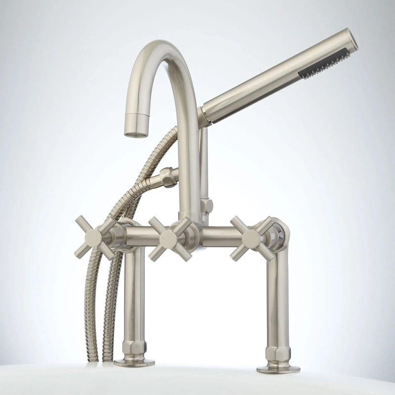 Sebastian Deck Mounted Roman Tub Faucet with Cross Handles, Brushed Nickel