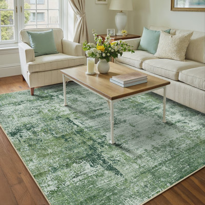 Tapis moderne lavable abstrait vert foncé
