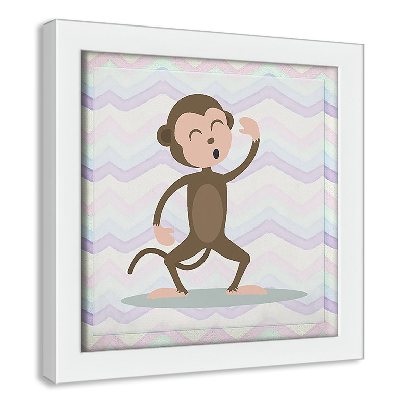 Adhésif décoratif «Pink Monkey Time», Encadré de boîte blanc, H 26,5 po x l 26,5 po x P 1,18 po