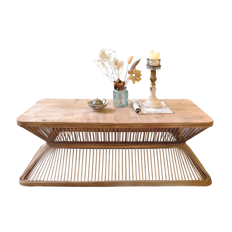 Retro Burlywood Solid Wood Rectangular Coffee Table