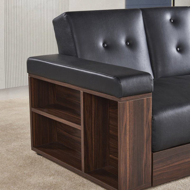 Multi-functional Upholstered Sofa With Storage, Black Linen Blend