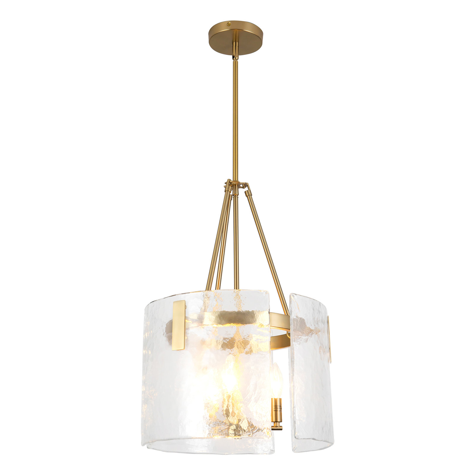 Eira Pendant with Clear Water Glass, 16-in, Brushed Gold/ Clear Water Glass