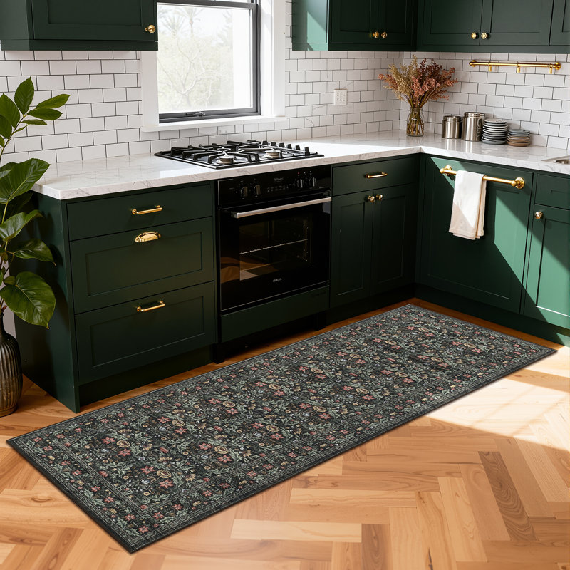 Floral Washable Living Room Rug Non Slip, Low Pile Foldable Printed Mat, Soft Non Shedding Floor Covering, Runner 2' x 6'