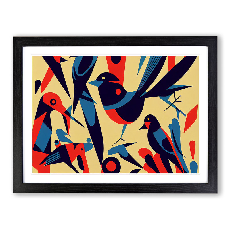 Magnetic Abstract Birds - Single Picture Frame Print, Black, 46cm H x 64cm W x 2cm D