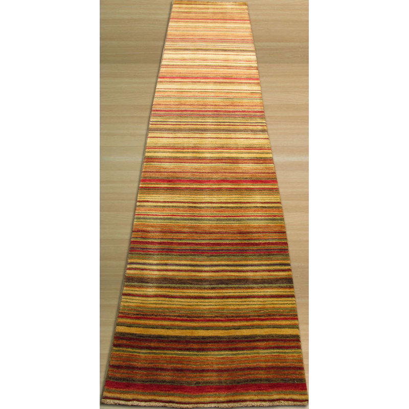 Lush Striped Red Flatweave Wool Area Rug, Runner 2' x 6'
