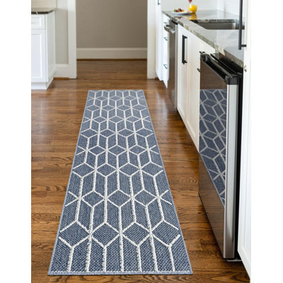 Tapis de couloir contemporain Ohanlon de couleur bleu marine