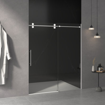 56"60"W X 72"H Frameless Shower Door, Sliding Shower Door, With Premium 5/16"(8Mm) Thick Tempered Glass Shower Enclosure ,Double Side Easy Clean Coat,Chrome Finished With Buffer