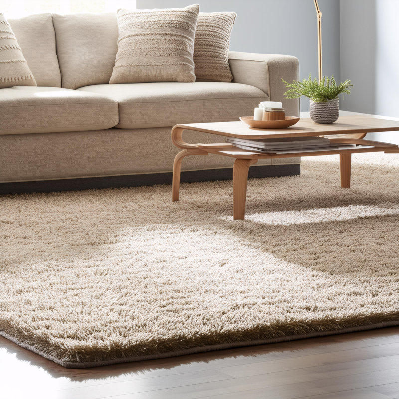Diano Hand-Woven Shaggy Handmade Polyester Pile Area Rug with Brown, White, Silver Accents, Rectangle 5' x 7'6"