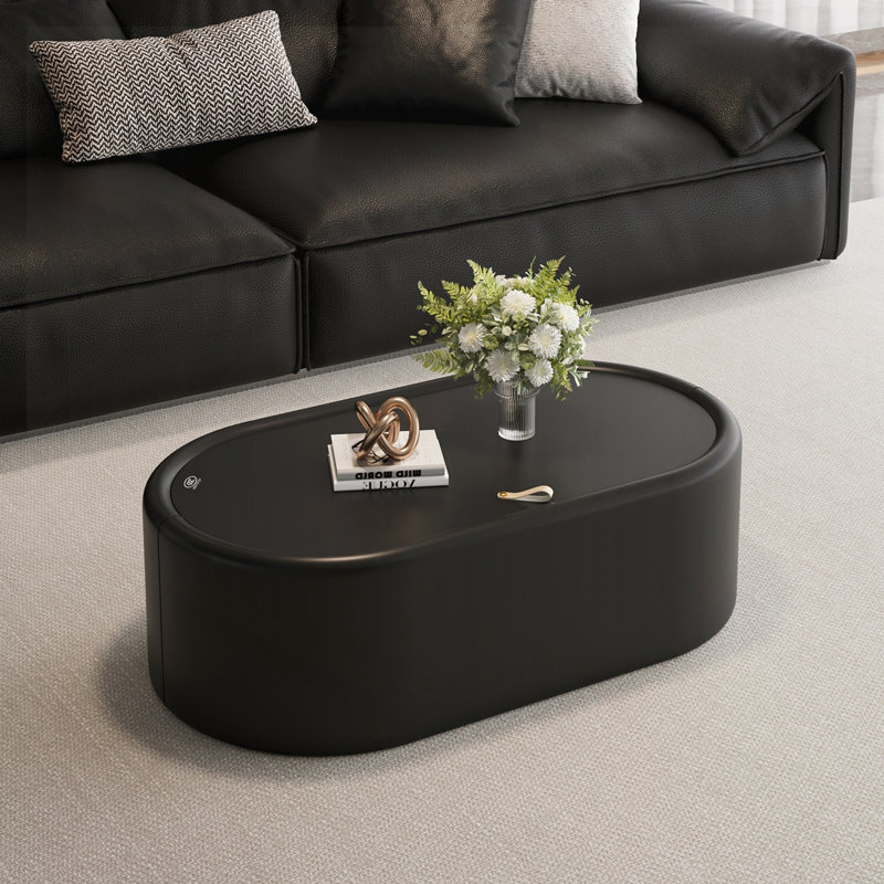 Table basse ovale avec rangement dissimulé, Noir