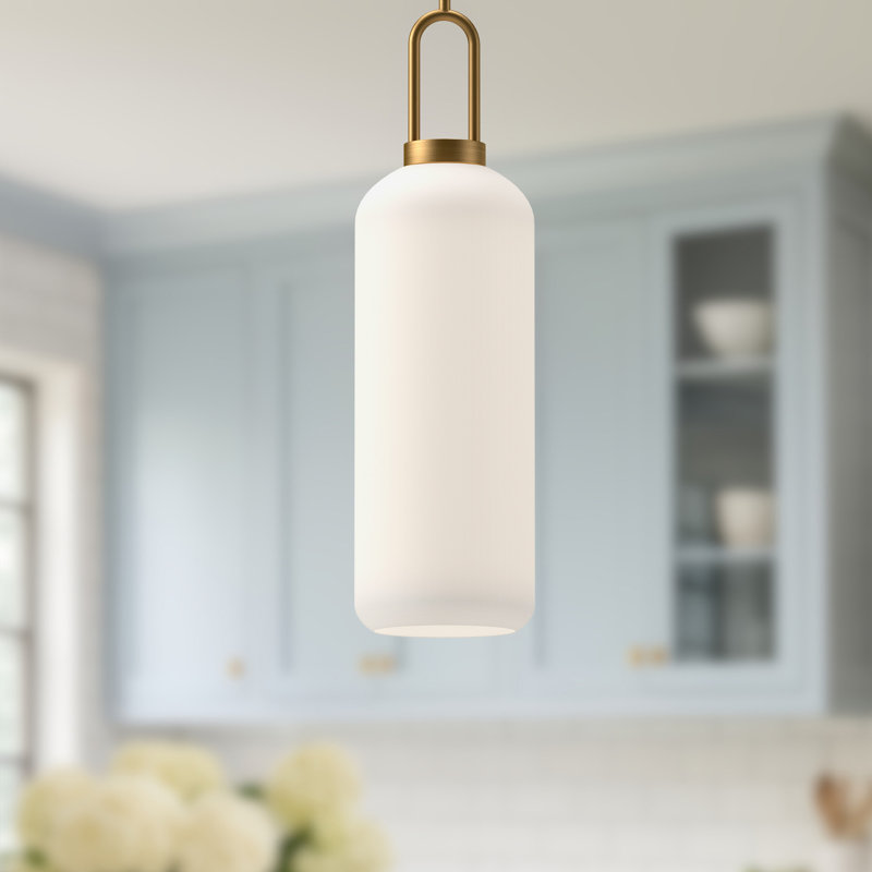Luminaire suspendu cylindrique simple à 1 lumière Soji, Doré vieilli, H 24 po x l 6 po x P 6 po