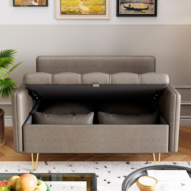 Petit canapé moderne de 44,5 pouces avec rangement sous le coussin de siège, canapé en cuir confortable 2 places avec 4 coussins