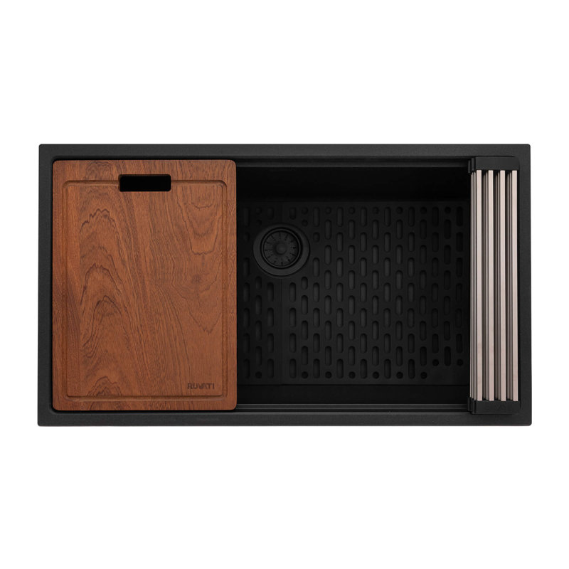 Ruvati 33-inch epiRock Workstation Undermount Kitchen Sink, Charcoal Black