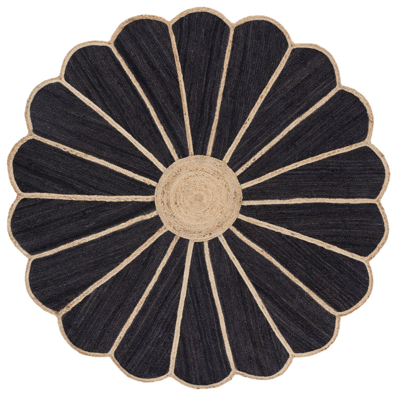 Natural Fiber 384 Flatweave Jute Floral Indoor Use Only Rug, Round 6'