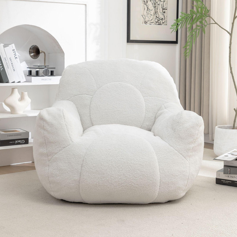 Fauteuil à billes spacieux et confortable avec accoudoirs, Ourson blanc