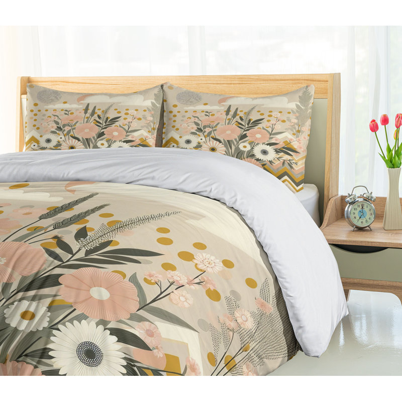 Floral Eucalyptus Duvet Cover, California King Duvet Cover + 2 Standard Shams