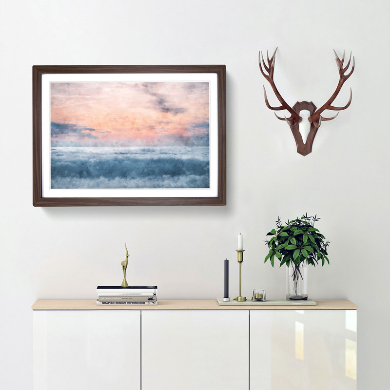 Sea and Clouds in Blue and Pink - Framed Print, 62cm H x 87cm W x 2cm D, Walnut Framed
