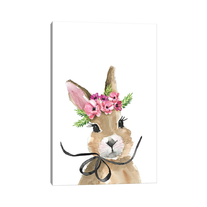 Bunny Flower Crown by Mercedes Lopez Charro - Wrapped Canvas Painting, 66.04 cm H x 45.72 cm W x 3.175 cm D