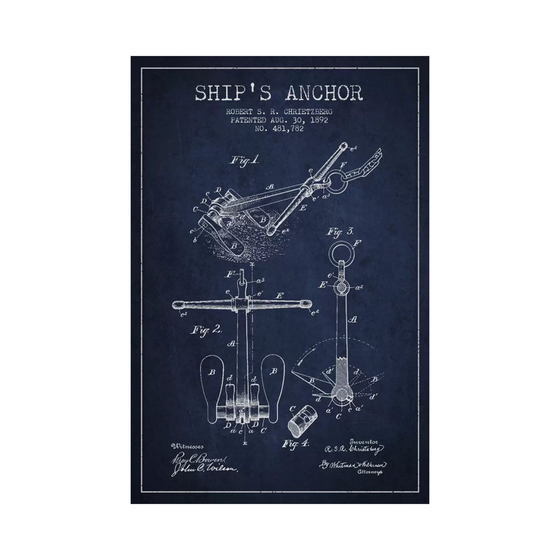 Ancrage bleu marine, brevet bleu, giclée sur toile tendue avec châssis, H 60 po x l 40 po