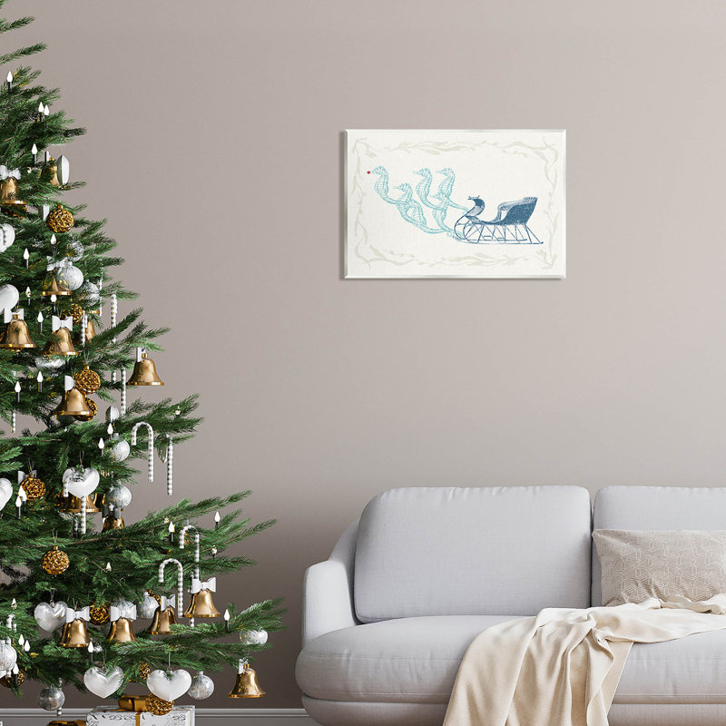 Hippocampe, traîneau nautique, Père Noël - 289, H 13 po x l 19 po x P 0,5 po, Bois
