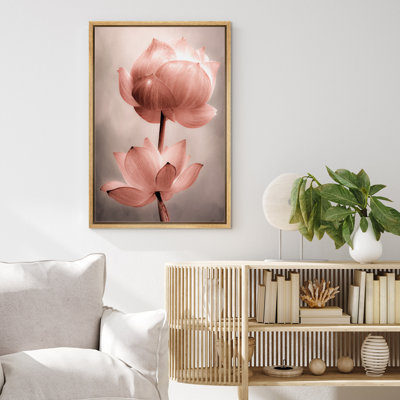 "Flower Blossom Vibrant Lotus Flower Bright Floral Bathroom", grande impression sur toile encadrée, art mural