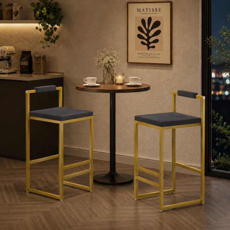 Ensemble de 2 tabourets de bar modernes en fer doré de luxe, chaises de comptoir minimalistes à haut dossier pour usage domestique et commercial