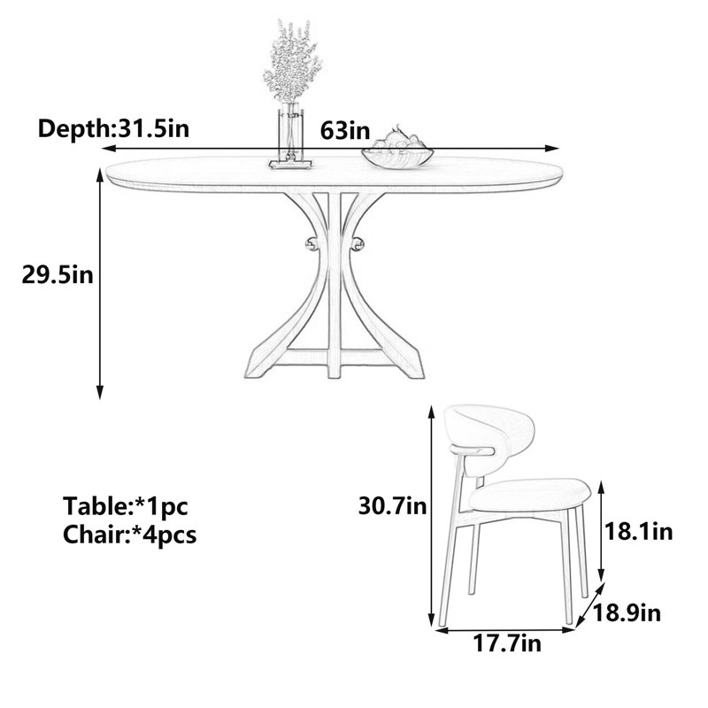 Table en pierre frittée rétro, H 29,5 po x l 63 po x P 31,5 po