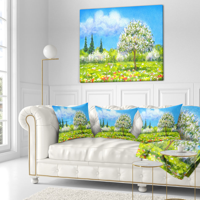 Coussin lombaire à différentes saisons de l’arbre en aquarelle paysage