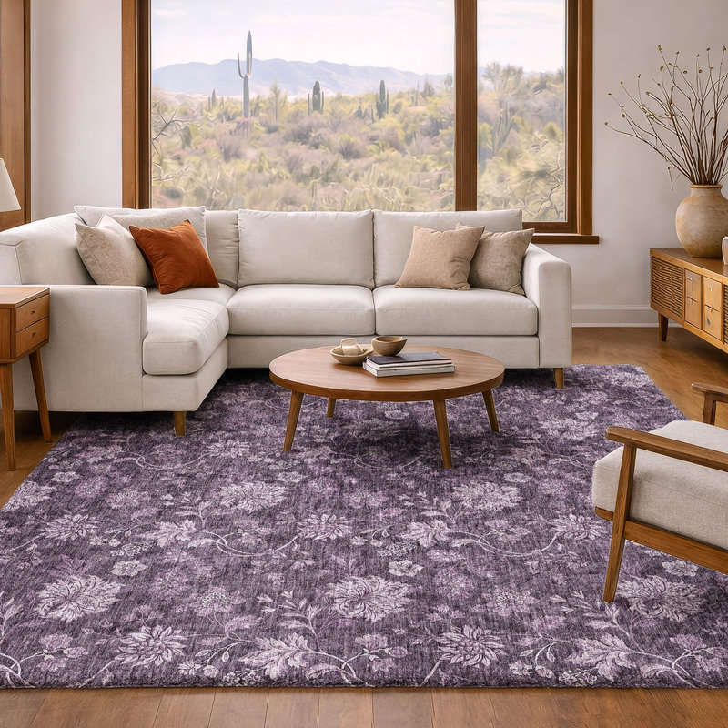 Tapis à poil long de qualité supérieure lavable à la machine ADS680, Prune, 10 pi x 14 pi