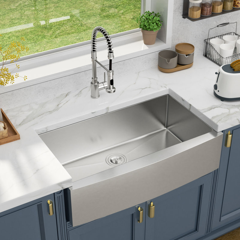 36 Inch Farmhouse Kitchen Sink Apron Front 16 Gauge Stainless Steel Deep Single Bowl Kitchen Farm Sinks, 36" L x 21" W