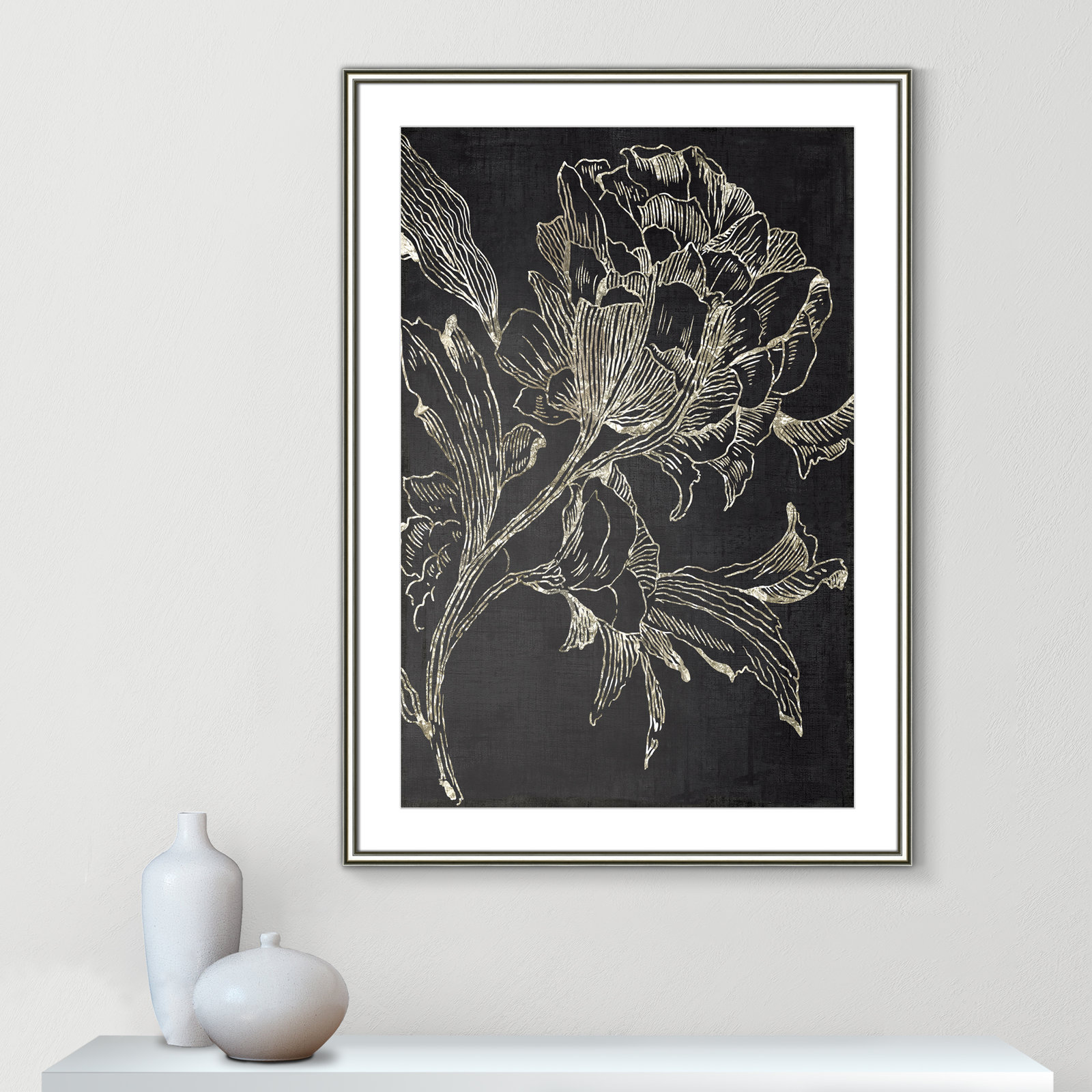 Clarendon "Golden Flower Folklore I" Print, Silver Framed, 42.75" H x 30.75" W