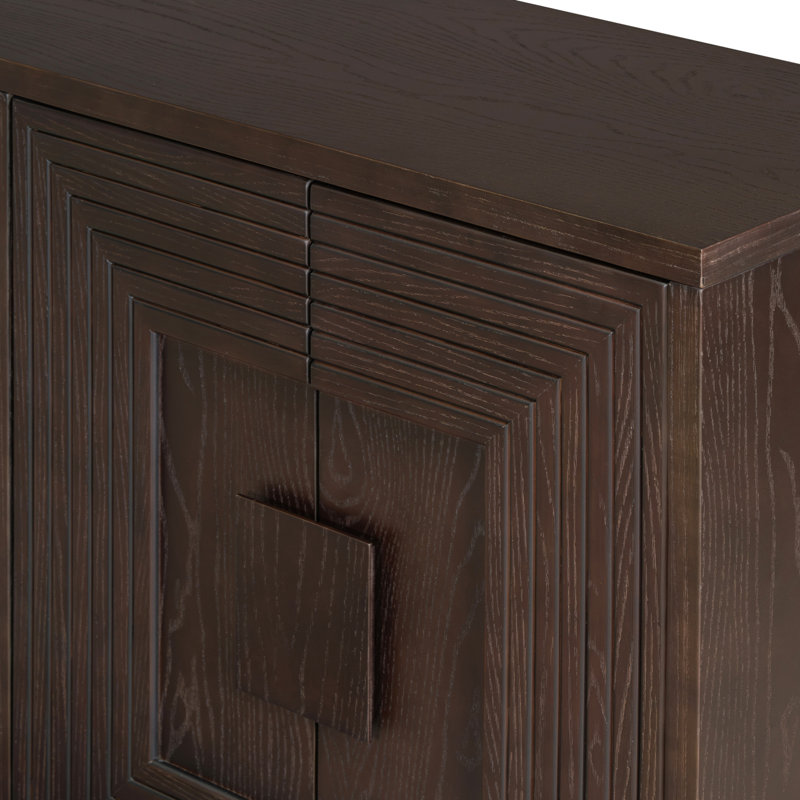 Espresso 60" Distressed Pine Wood Sideboard with Geometric Pattern