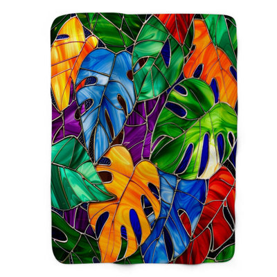 Coloured Glass Leaves - 1 Piece Premium Sherpa Blanket