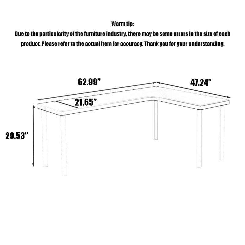 Black Solid Wood L-Shaped Desk, 29.53" H x 62.99" W x 47.24" D
