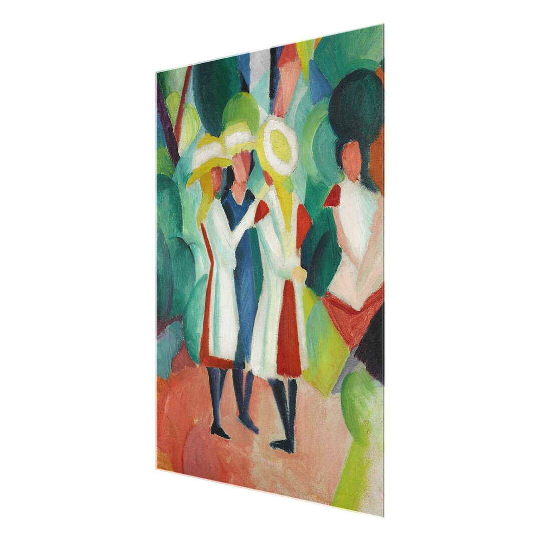 Glasbild Drei Mädchen mit gelben Strohhüten von August Macke