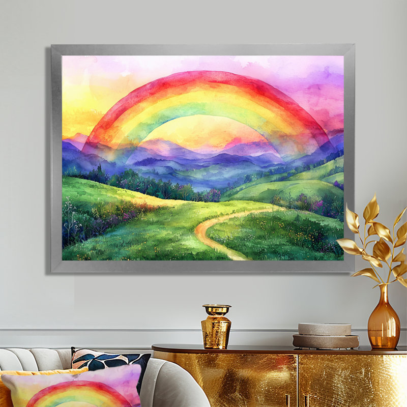 Rainbow Over The Hills In USA - art mural arc-en-ciel, H 12 po x l 20 po, Cadre flottant brun