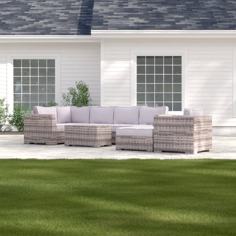 Kirkby Wicker Fully Assembled 8 Piece Sectional Seating Group with Cushions