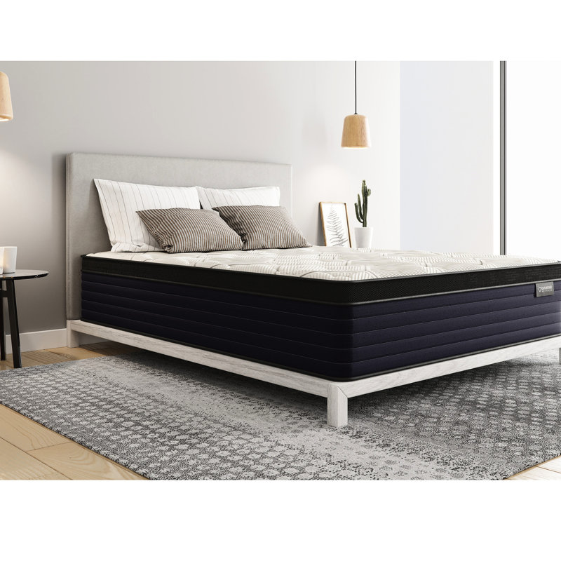 Lit simple TG avec matelas blanc ferme, ferme de 14 po, 14.38", Très grand simple
