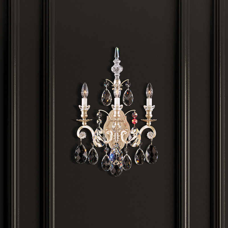 Renaissance 3 - Light Candle Wall Light, Antique Silver, Handcut Clear