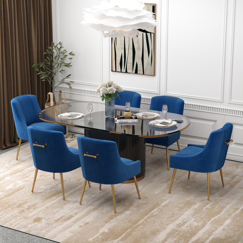 Elian Velvet Upholstered Dining Chair, Navy, 6
